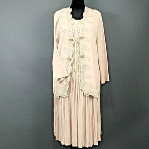 S.L. Fashions Dress Womens 16 Pink Lace Pleated 2 Piece Set Jacket Floral Formal